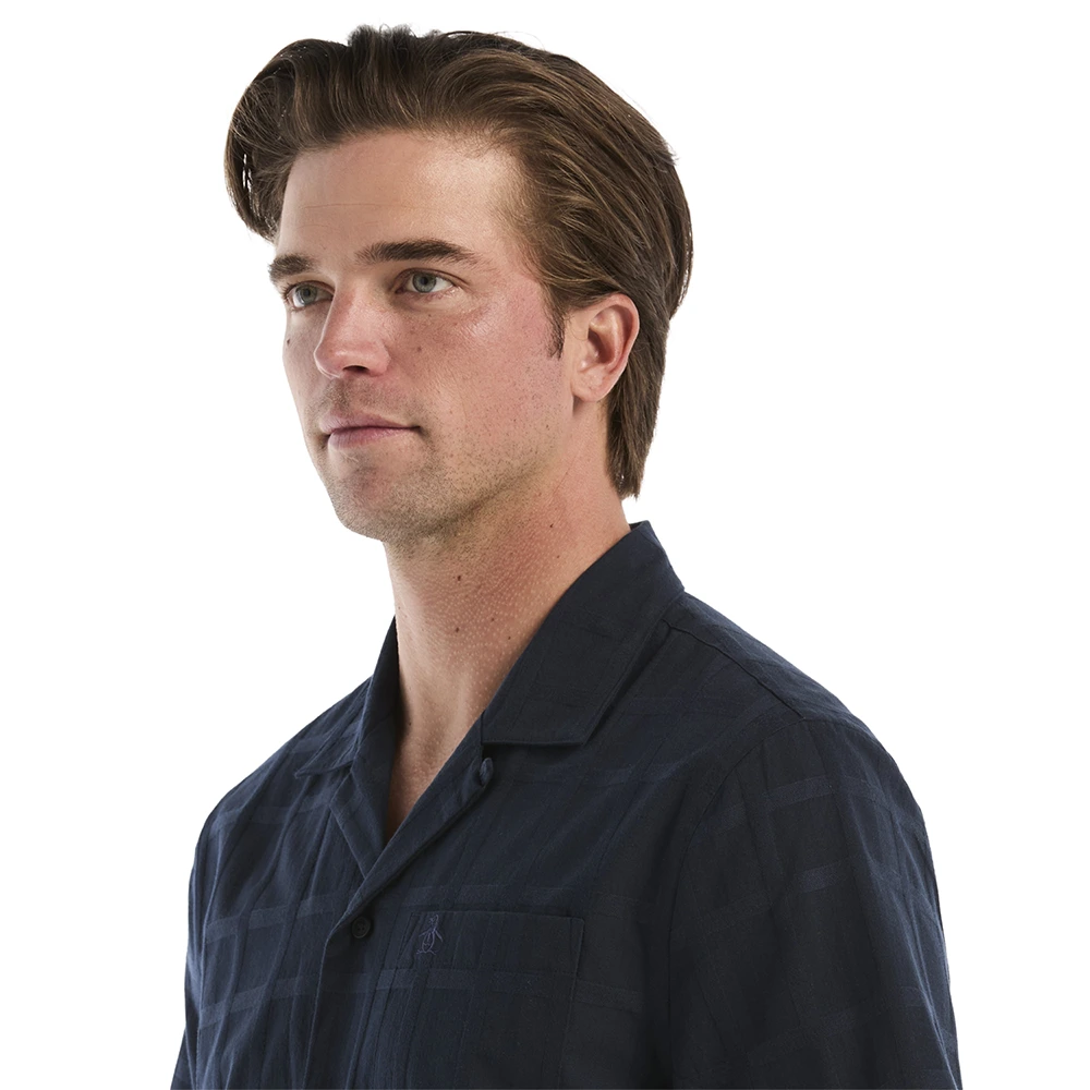 Camisa moda texturizada manga corta azul