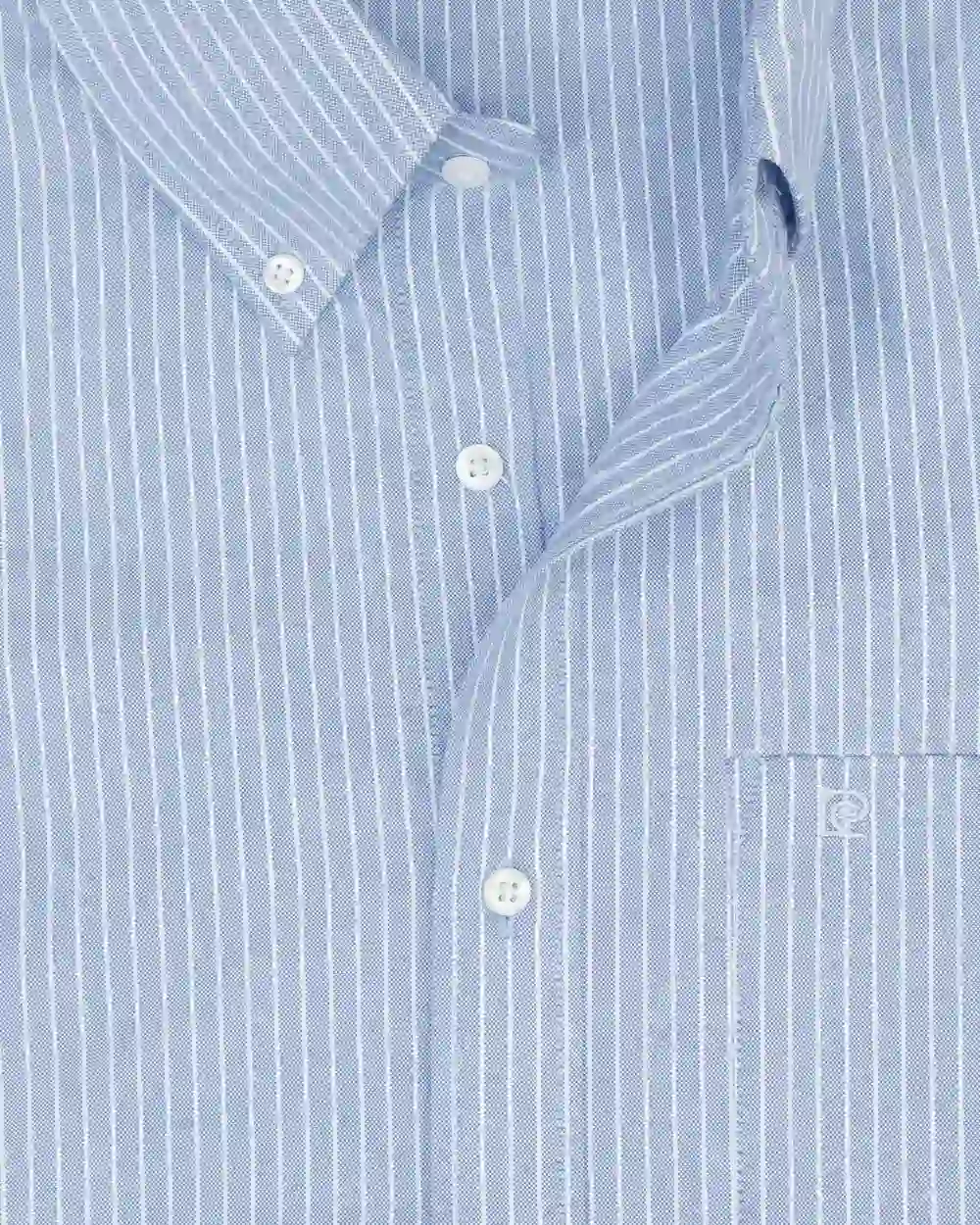 Camisa vestir de rayas blancas slim fit manga larga celeste