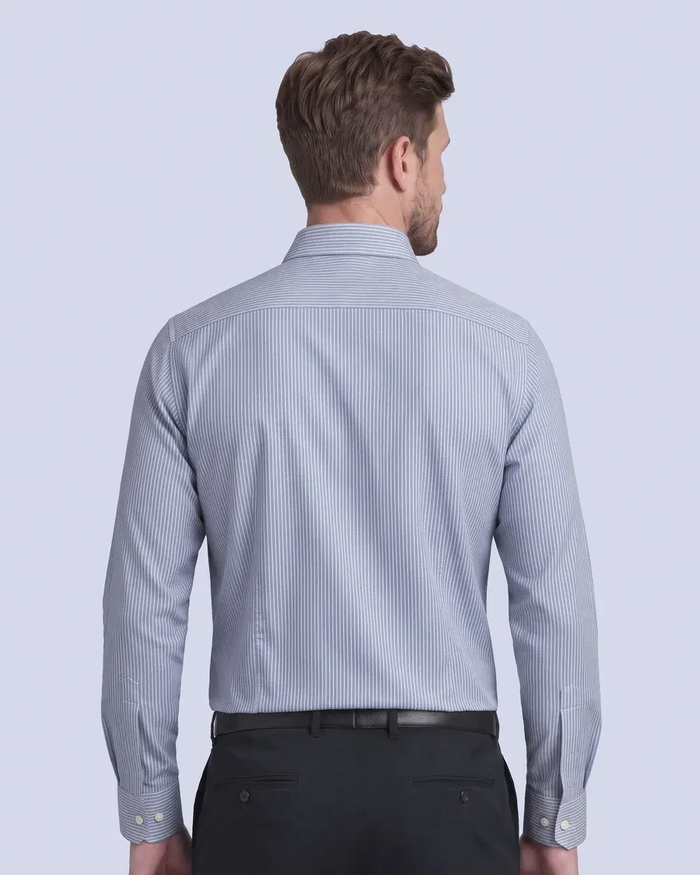 Camisa vestir rayada slim fit manga larga azul