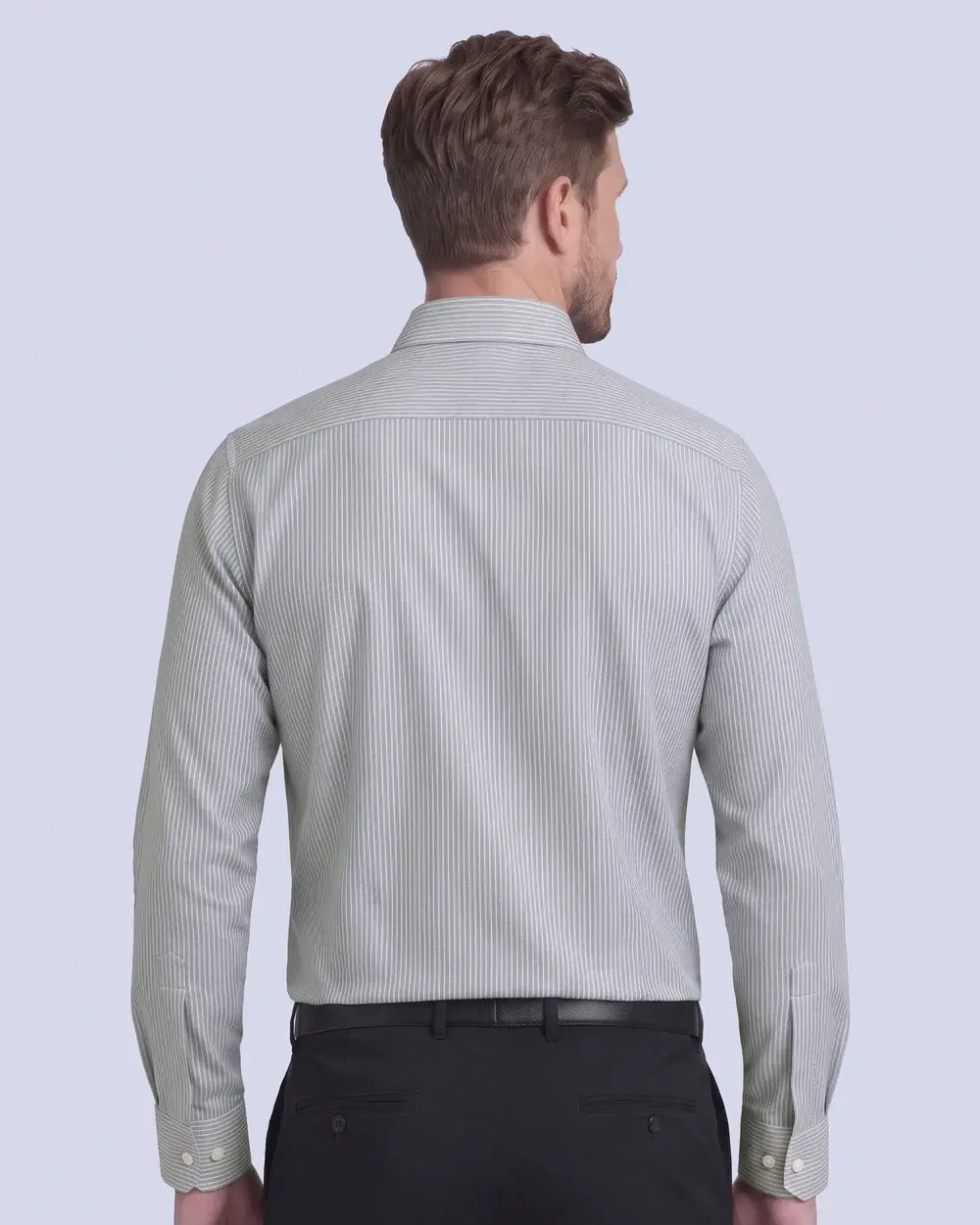 Camisa vestir rayada slim fit manga larga gris