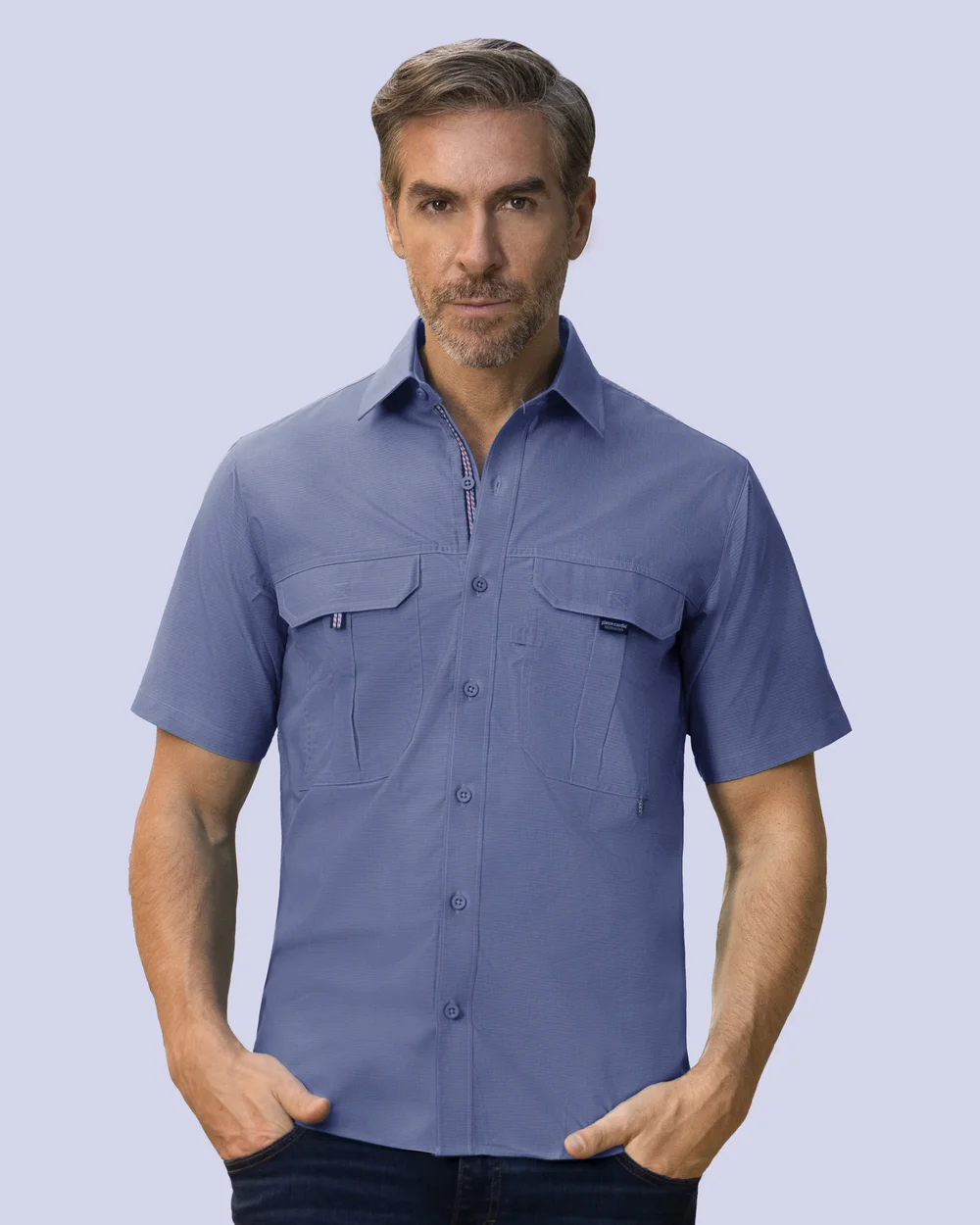 Camisa casual performance lila manga corta slim fit