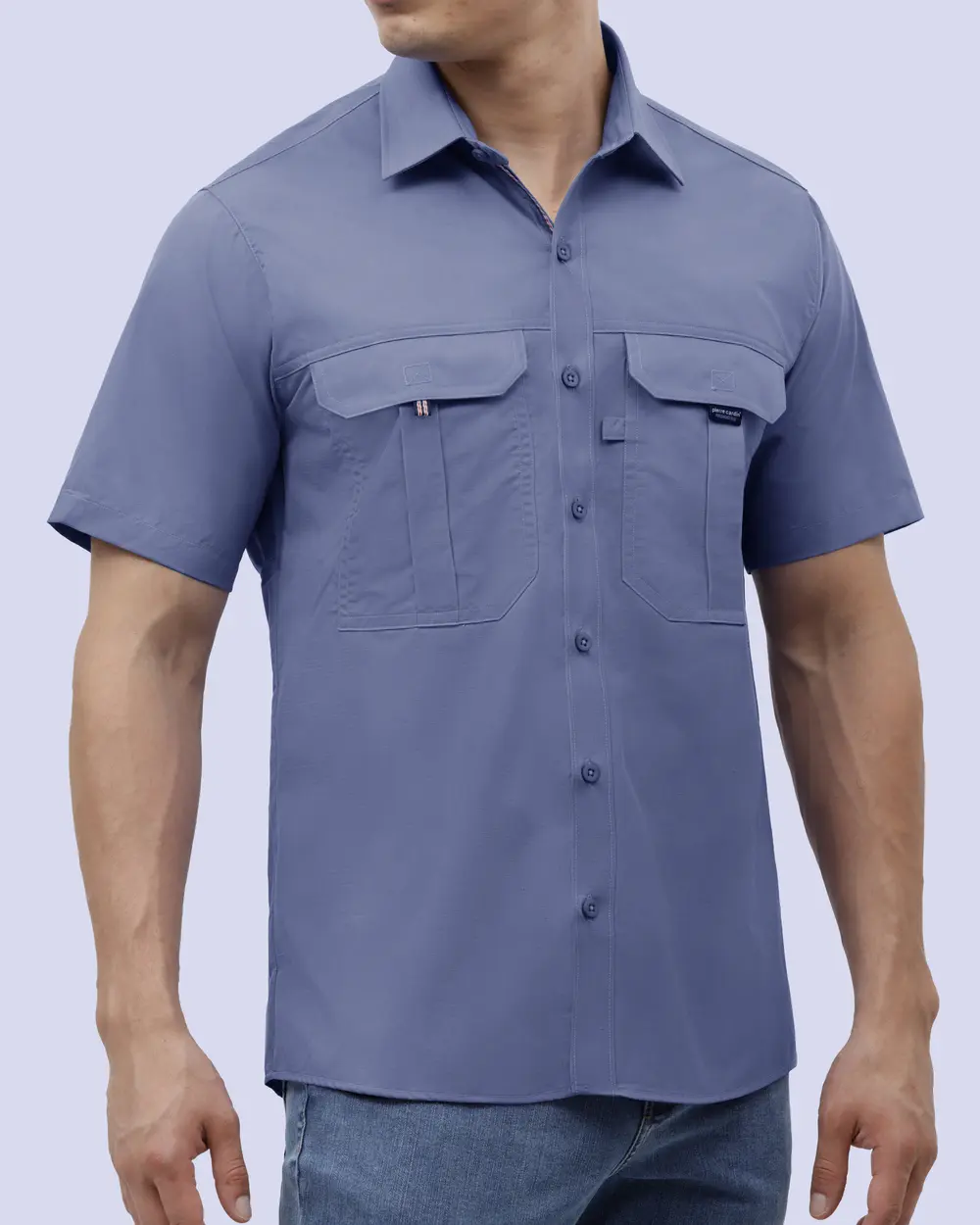 Camisa casual performance lila manga corta slim fit