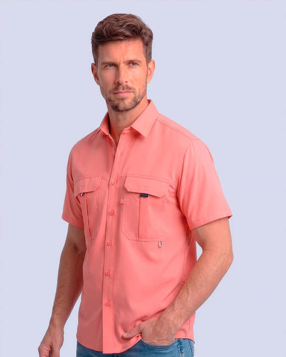 Camisa casual performance manga corta coral
