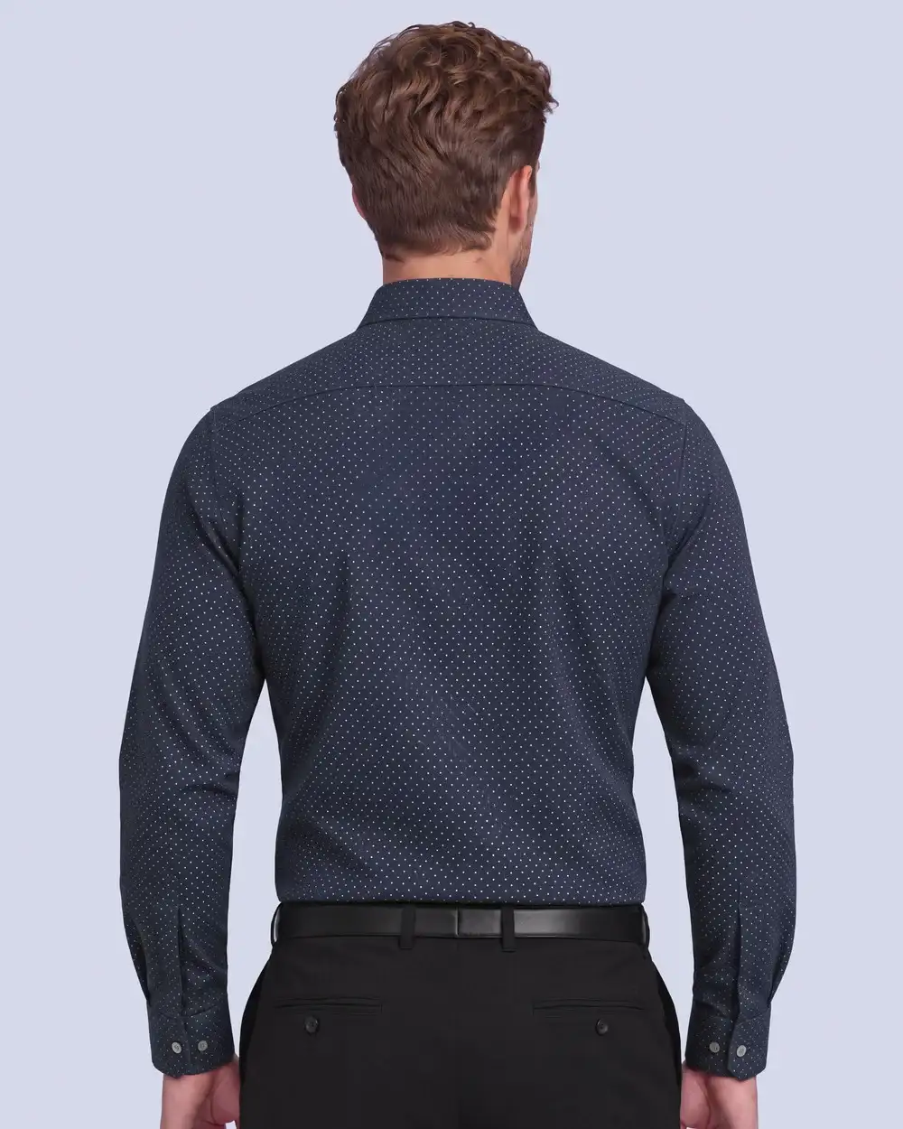 Camisa vestir de rayas blancas slim fit manga larga azul