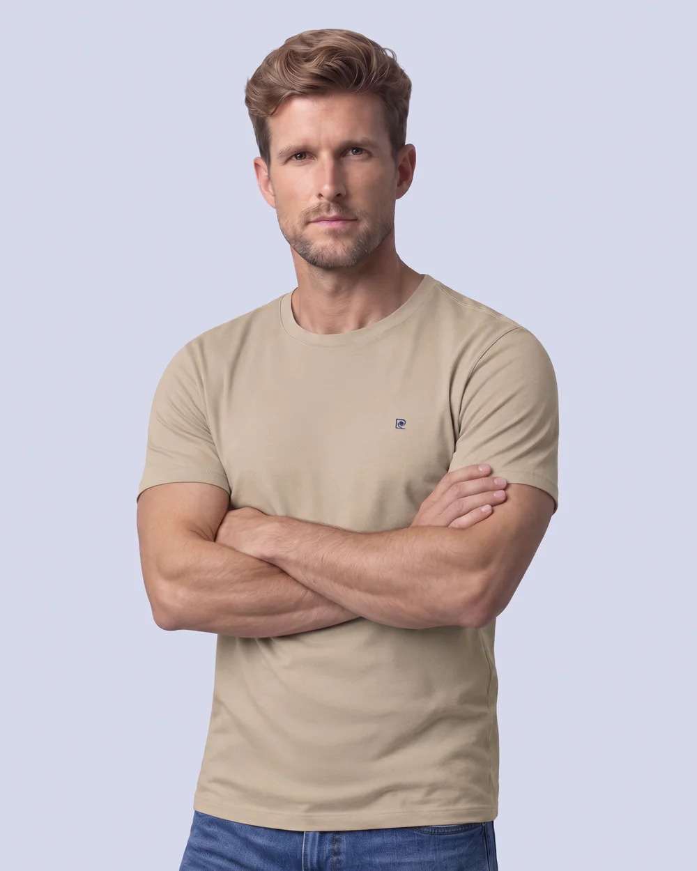 Camiseta cuello redondo lisa manga corta café