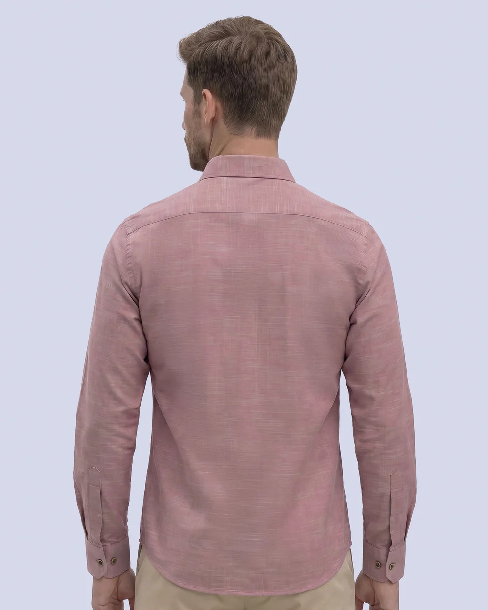Camisa casual slim fit manga larga lino vino