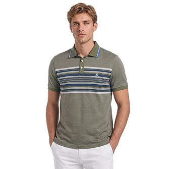 Polo moda rayada manga corta verde con detalles