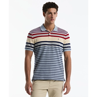 Camisa tipo polo textura de crochet en algodón y franjas