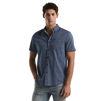 Camisa con diseño ecovero™ manga corta azul