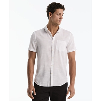Camisa algodón dobby con textura slub – blanca