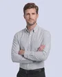 Camisa vestir rayada slim fit manga larga gris