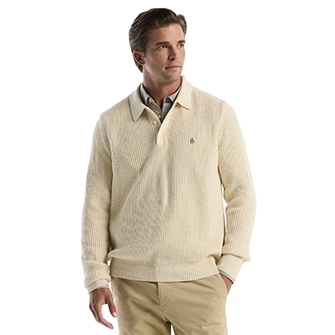 Sweaters tipo polo de punto texturizado en beige