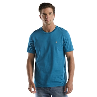 Camiseta moda lisa algodón manga corta azul claro