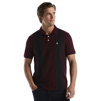 Polo moda con rayas piqué manga corta vino