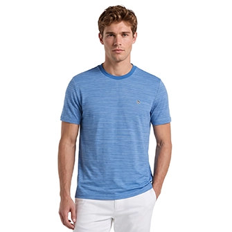 Camiseta moda flameada rayada manga corta celeste