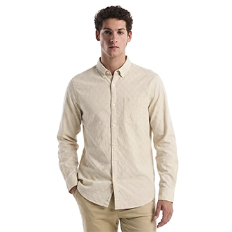 Camisa moda lisa lino manga larga beige
