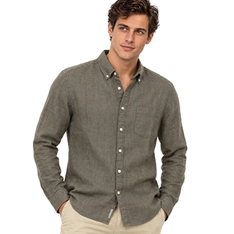 Camisa moda lisa lino manga larga delave en verde