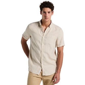 Camisa moda texturizada manga corta beige