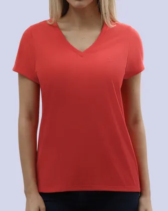 Camiseta lisa cuello v manga corta roja