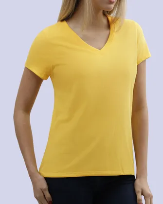 Camiseta lisa cuello v manga corta amarilla