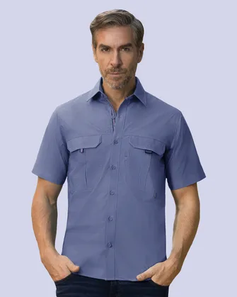 Camisa casual performance lila manga corta slim fit