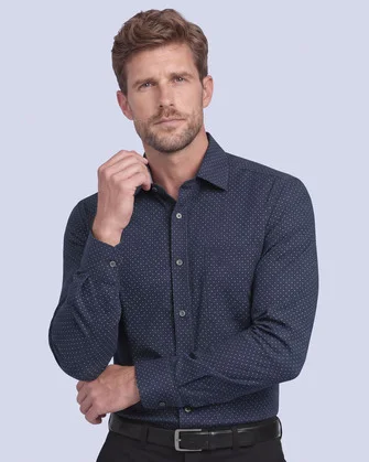Camisa vestir de rayas blancas slim fit manga larga azul
