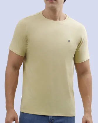 Camiseta cuello redondo lisa manga corta beige