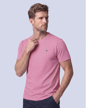 Camiseta cuello redondo lisa manga corta rosada